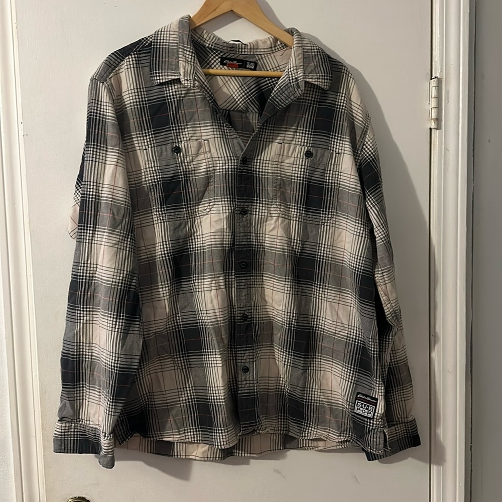 Eddie Bauer SUB POP Men's 2XL Plaid Button Up Flannel Limited Edtion